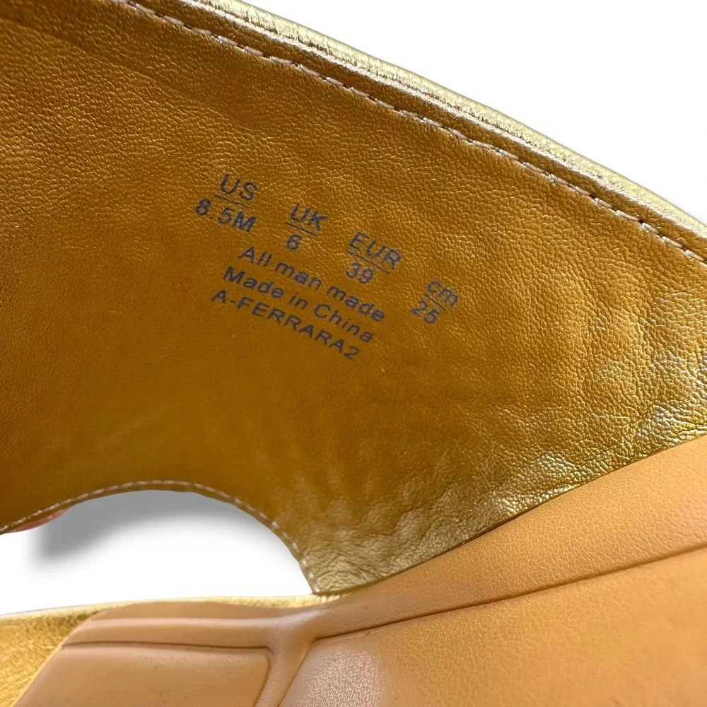 Sarto by Franco Sarto Ferrara2 Gold‎ Metallic Espadrille Block Heel Sandals 8.5M
